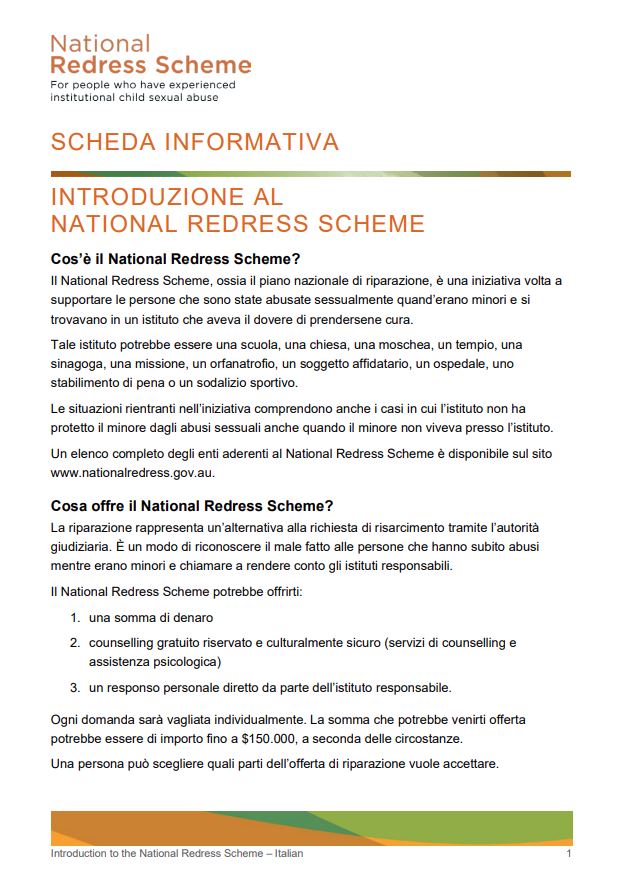Italian: Introduction to the National Redress Scheme factsheet