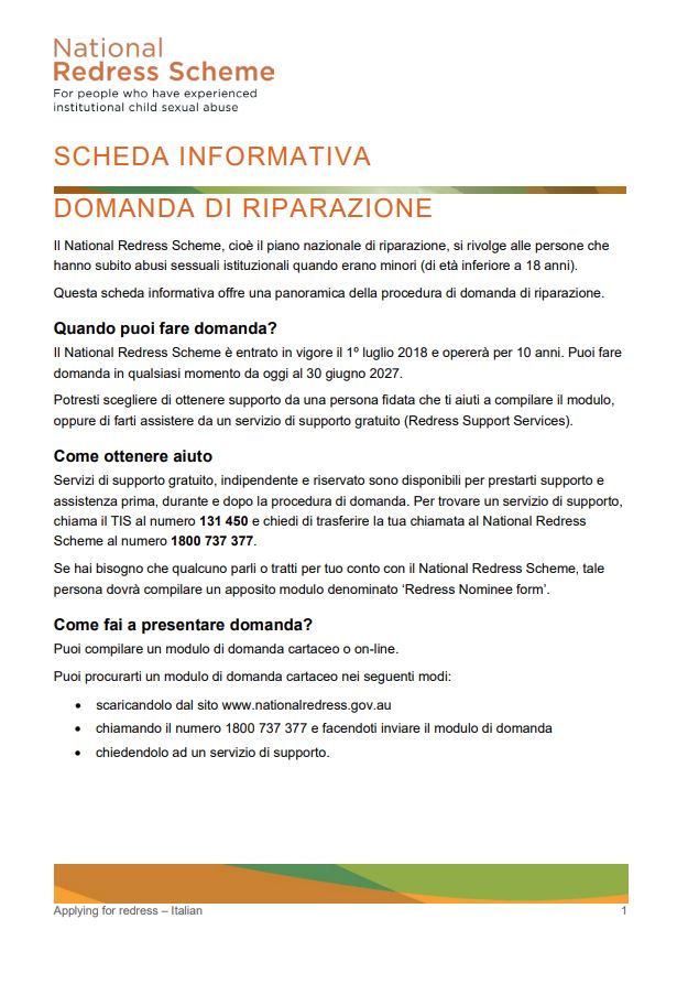 Italian: Applying to the National Redress Scheme factsheet