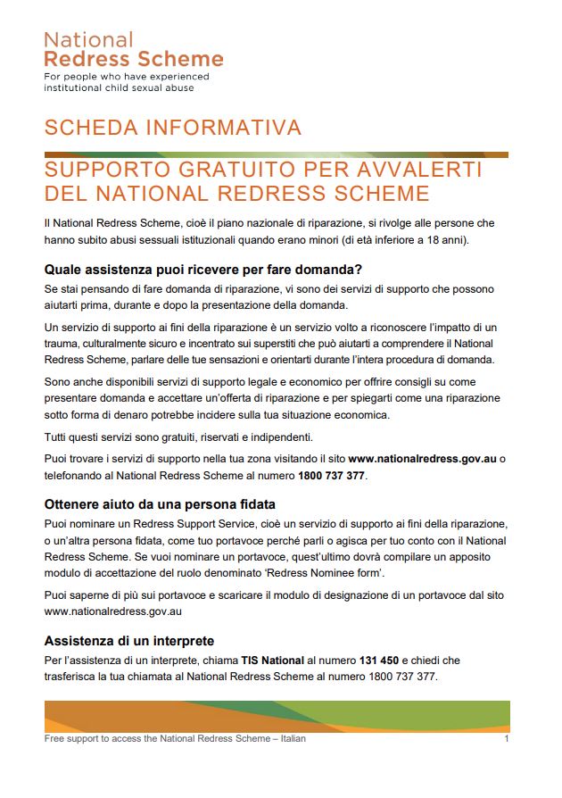 Italian: Getting help for the National Redress Scheme factsheet