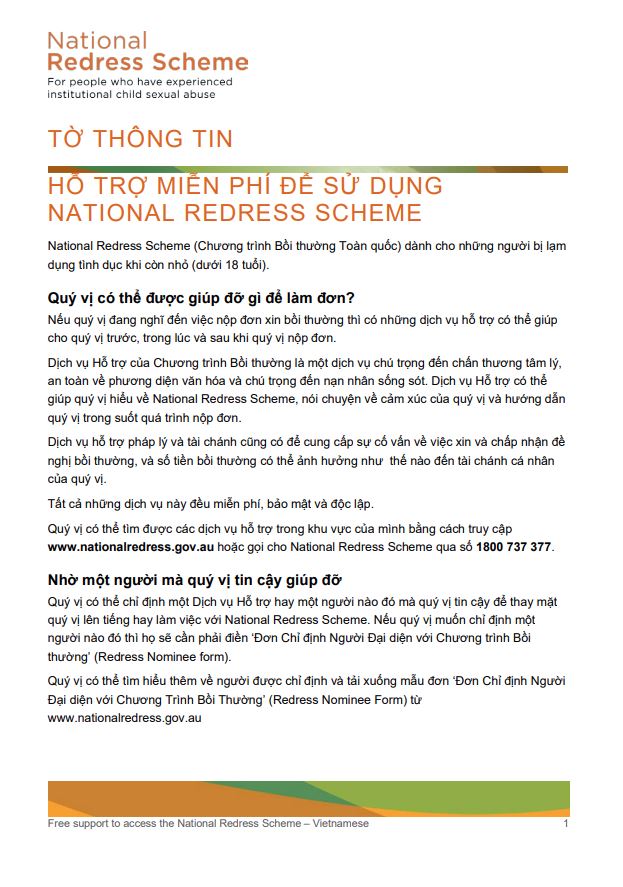Vietnamese: Getting help for the National Redress Scheme factsheet